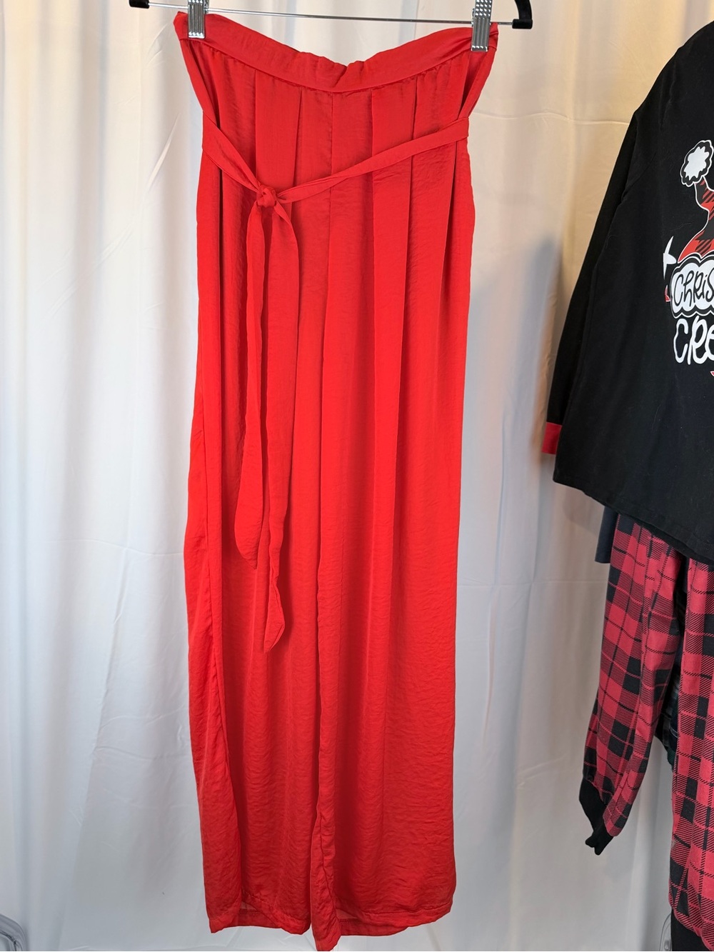 Source Unknown Red High-Waist Tie-Belt Maxi Skirt